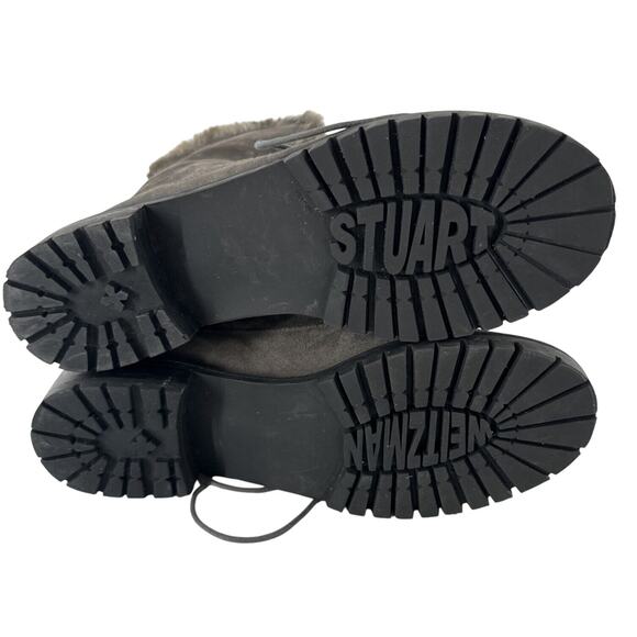 Stuart Weitzman Designer Gray Suede Faux Fur Lined Boots 7.5 Combat Mark on Toe - Picture 9 of 12